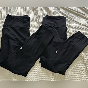 TWO pairs of Lululemon Fast and Free leggings, Blk, size 10, inseam 25